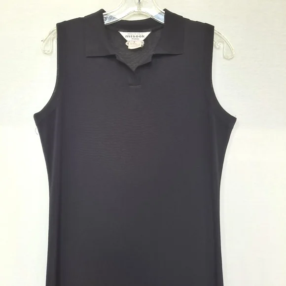 Misook Vintage Black Santana Knit Collared V-neck Maxi Dress Petite Small SP - Picture 5 of 10